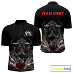 Funny Bowling Polo 1/4-Zip Shirt Angry Bull Bowling Jersey Custom Bowling Tournament Shirt