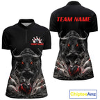 Funny Bowling Polo 1/4-Zip Shirt Angry Bull Bowling Jersey Custom Bowling Tournament Shirt