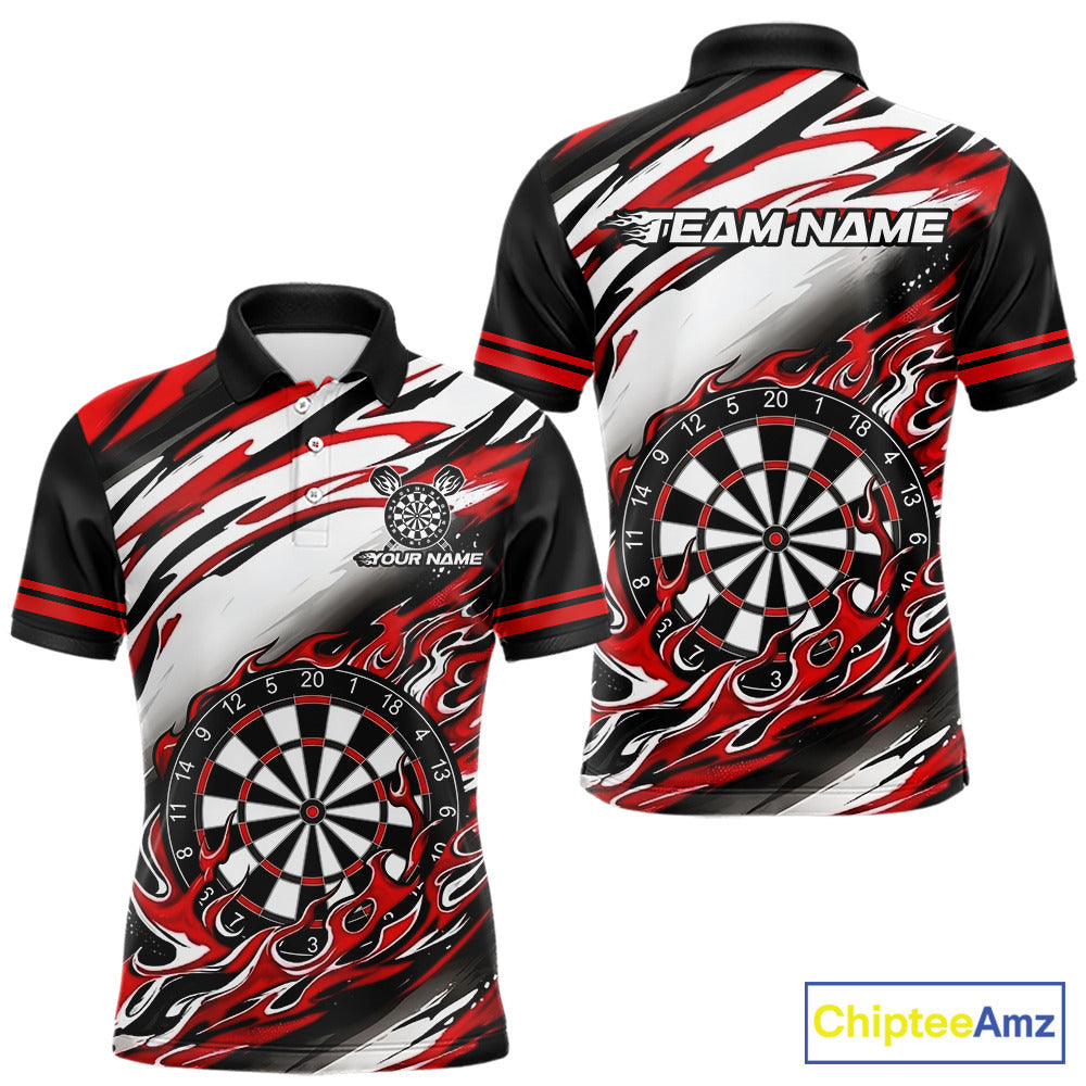Black And Red Dartboard Fire Flame Darts Team Shirt Custom Darts Polo 1/4-Zip Jersey