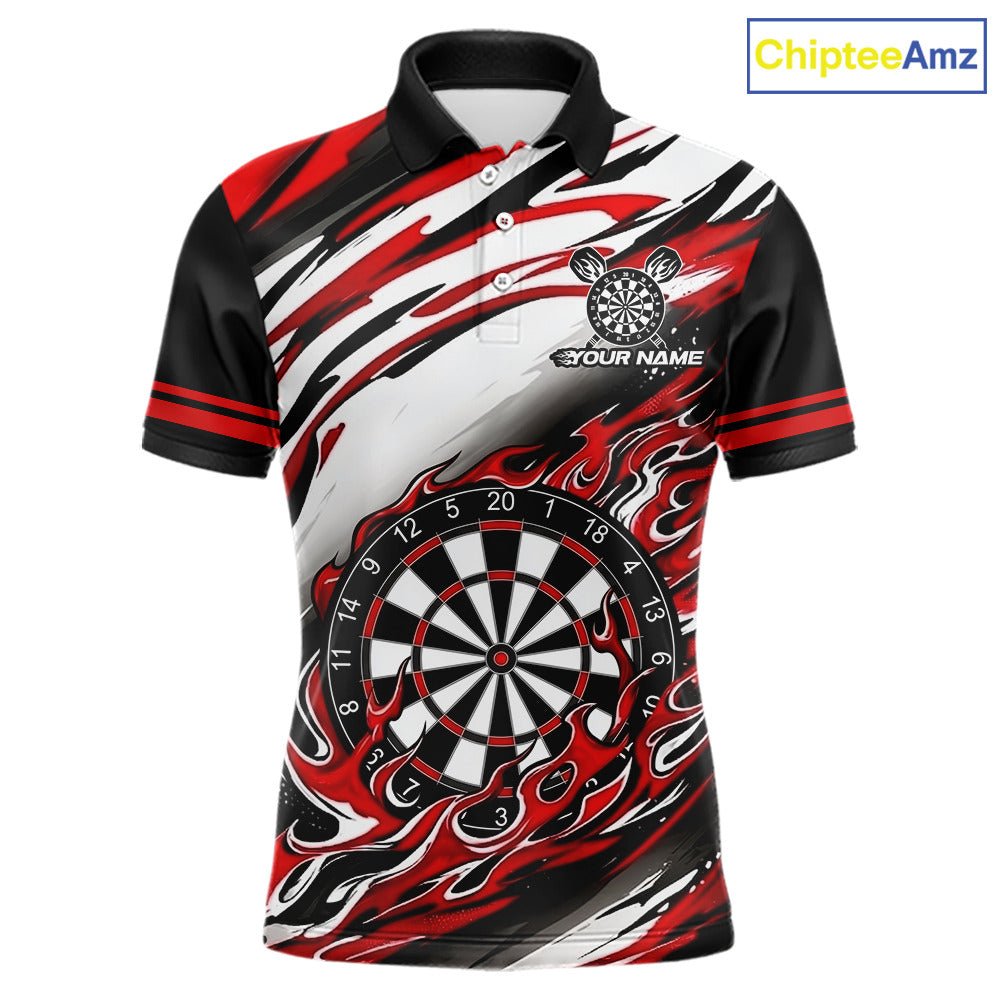 Black And Red Dartboard Fire Flame Darts Team Shirt Custom Darts Polo 1/4-Zip Jersey