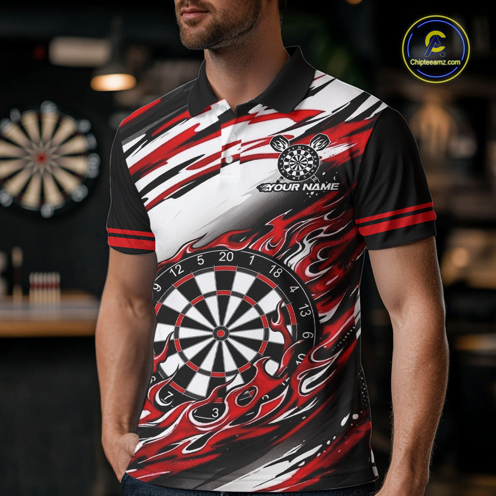 Black And Red Dartboard Fire Flame Darts Team Shirt Custom Darts Polo 1/4-Zip Jersey