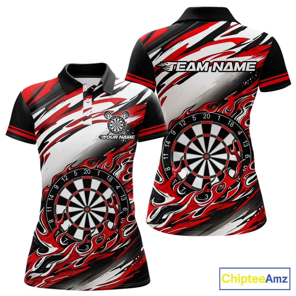 Black And Red Dartboard Fire Flame Darts Team Shirt Custom Darts Polo 1/4-Zip Jersey