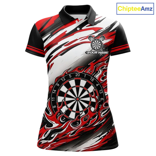 Black And Red Dartboard Fire Flame Darts Team Shirt Custom Darts Polo 1/4-Zip Jersey