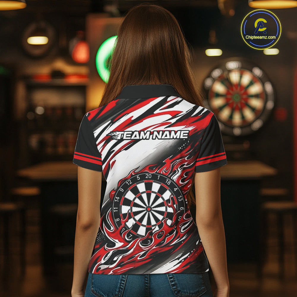 Black And Red Dartboard Fire Flame Darts Team Shirt Custom Darts Polo 1/4-Zip Jersey