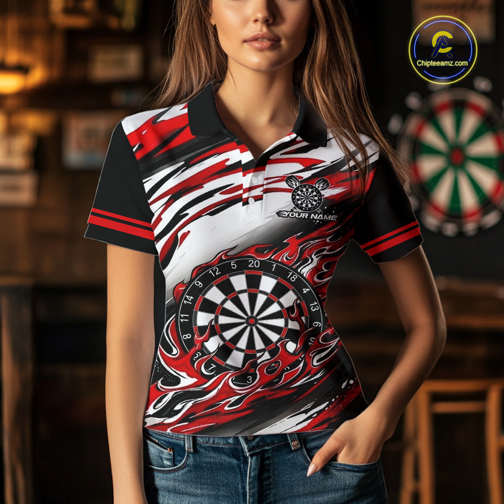 Black And Red Dartboard Fire Flame Darts Team Shirt Custom Darts Polo 1/4-Zip Jersey