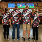 Black And Red Dartboard Fire Flame Darts Team Shirt Custom Darts Polo 1/4-Zip Jersey