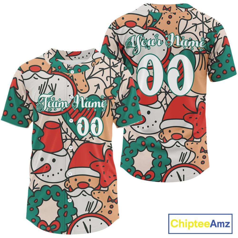 Custom Colorful Funny Christmas Baseball Shirt Xmas Tree Baseball Team Jerseys