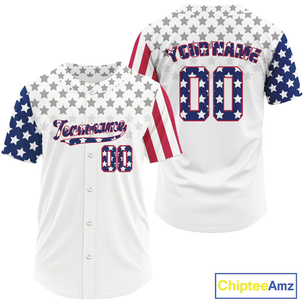 Custom Blue Red American Flag Baseball Shirt Patriotic Baseball Jerseys