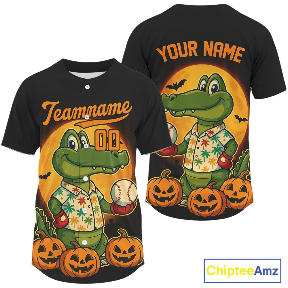 Custom Crocodile Pumpkin Halloween Baseball Jerseys Funny Baseball Jerseys