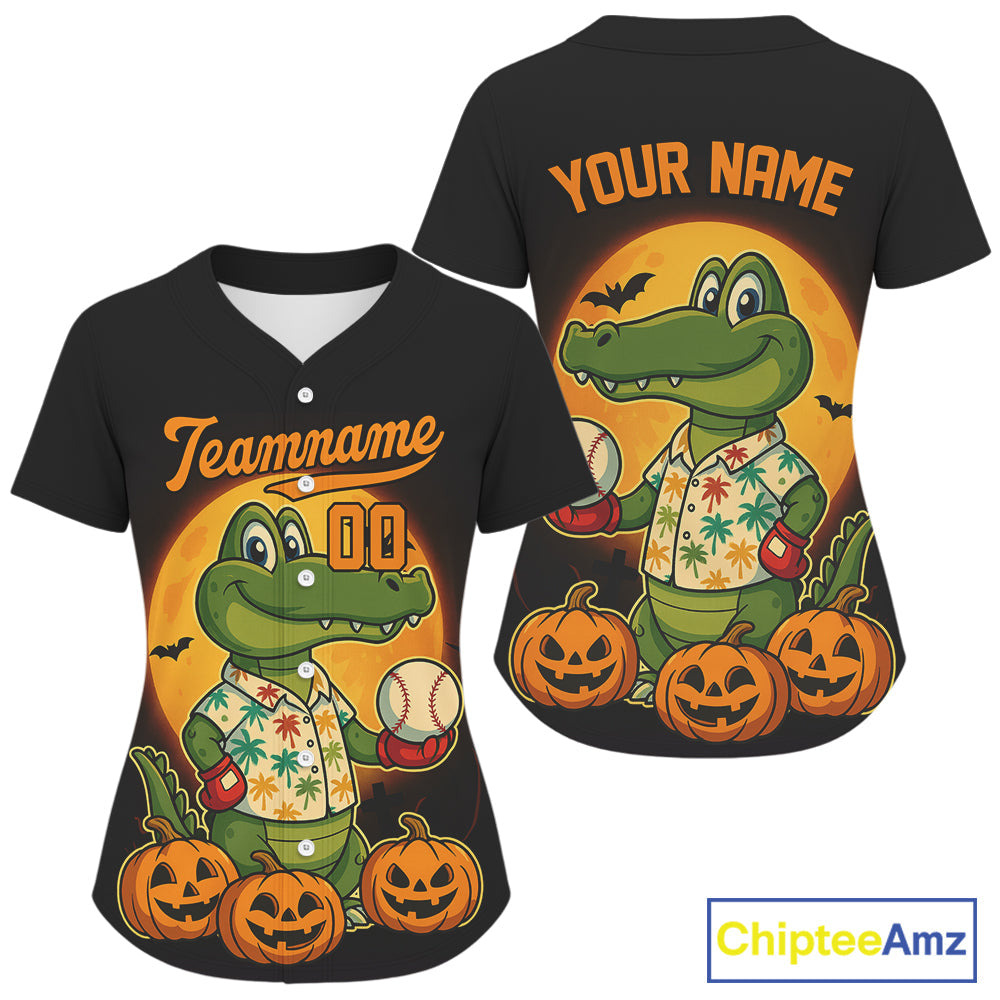 Custom Crocodile Pumpkin Halloween Baseball Jerseys Funny Baseball Jerseys