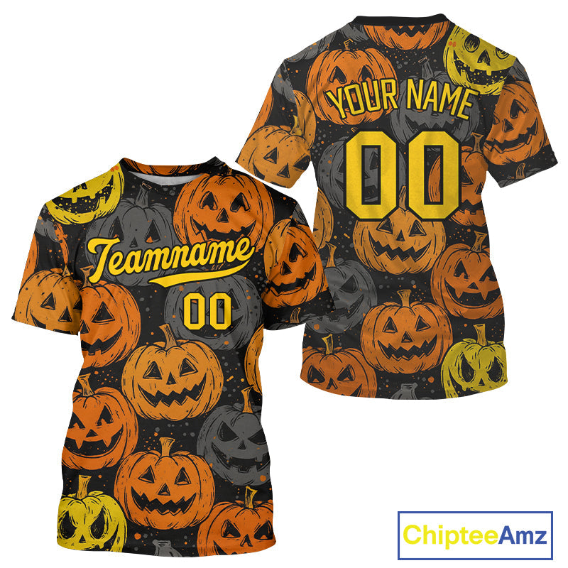 Custom Colorful Pumpkin Baseball Halloween T-Shirt Hallow's Eve Baseball Shirts