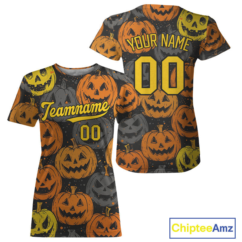 Custom Colorful Pumpkin Baseball Halloween T-Shirt Hallow's Eve Baseball Shirts