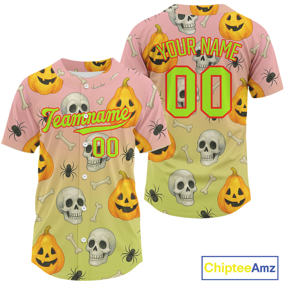 Custom Green Pink Funny Baseball Halloween Shirt Hallow's Eve Baseball Jerseys