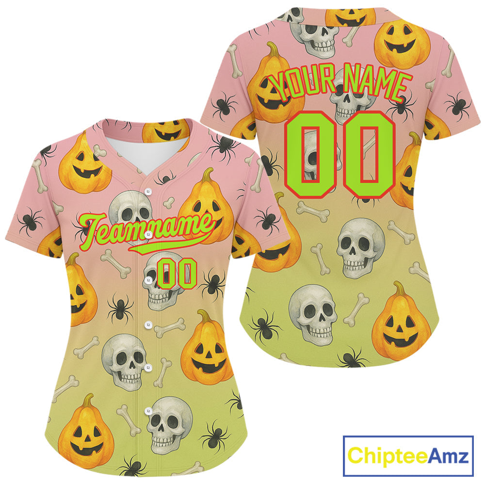 Custom Green Pink Funny Baseball Halloween Shirt Hallow's Eve Baseball Jerseys