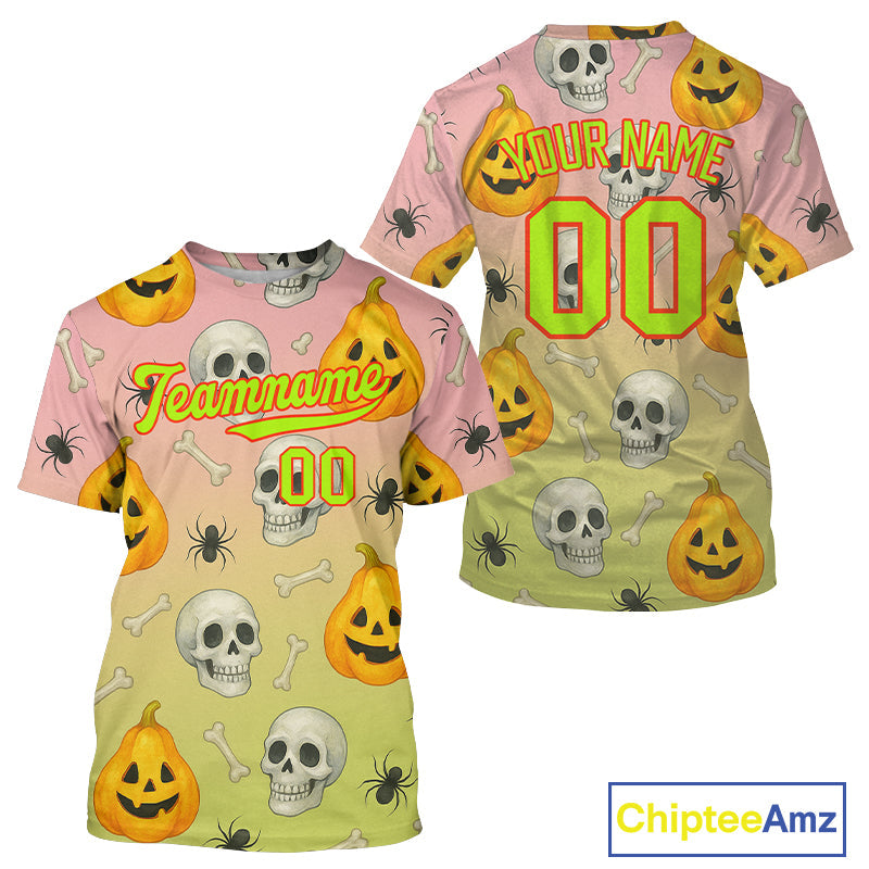 Custom Green Pink Funny Baseball Halloween T-Shirt Hallow's Eve Baseball Shirts