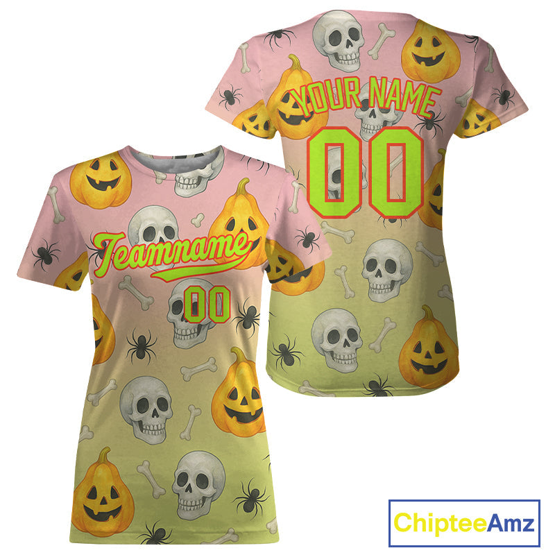 Custom Green Pink Funny Baseball Halloween T-Shirt Hallow's Eve Baseball Shirts