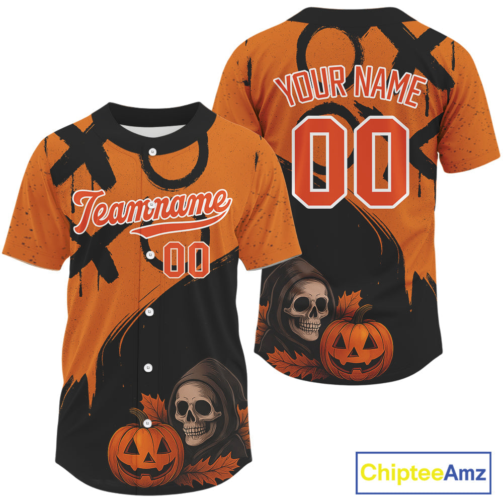 Custom Skeleton Pumpkin Baseball Halloween Shirt Outfits Skull Baseball Jerseys