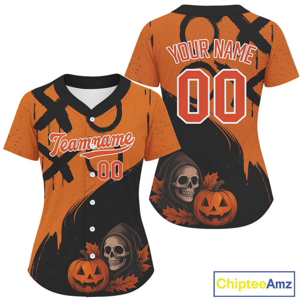 Custom Skeleton Pumpkin Baseball Halloween Shirt Outfits Skull Baseball Jerseys
