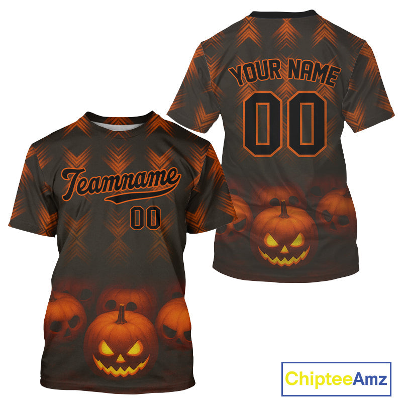 Custom Orange Halloween Pumpkin Baseball T-Shirt Baseball Tournament Shirts