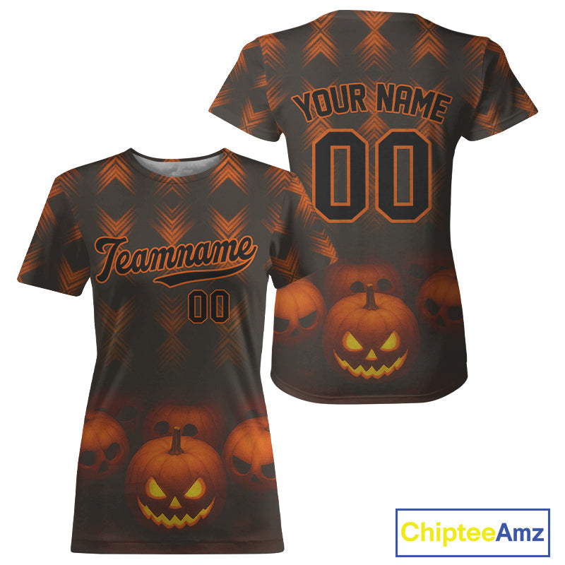 Custom Orange Halloween Pumpkin Baseball T-Shirt Baseball Tournament Shirts