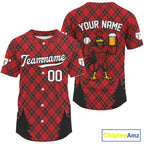 Custom Red Caro Funny Rooster Baseball Christmas Shirt Xmas Funny Baseball Jerseys