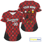 Custom Red Caro Funny Rooster Baseball Christmas Shirt Xmas Funny Baseball Jerseys