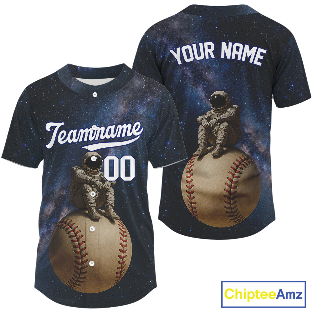 Custom Blue Galaxy Astronaut Baseball Shirt Outfits Funny Baseball Jerseys