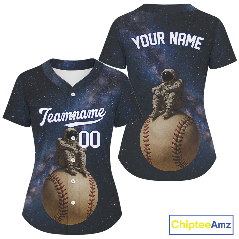 Custom Blue Galaxy Astronaut Baseball Shirt Outfits Funny Baseball Jerseys