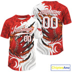 Custom White And Red Scracked Baseball Ball Shirt Fire Flames Baseball Jerseys