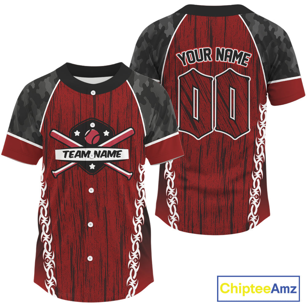 Custom Black Camoflage And Red Grunge Baseball Shirt Baseball Uniform Jerseys