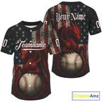 Custom Red Smoke Dragon Patriotic Baseball Shirt US Flag Baseball Jerseys