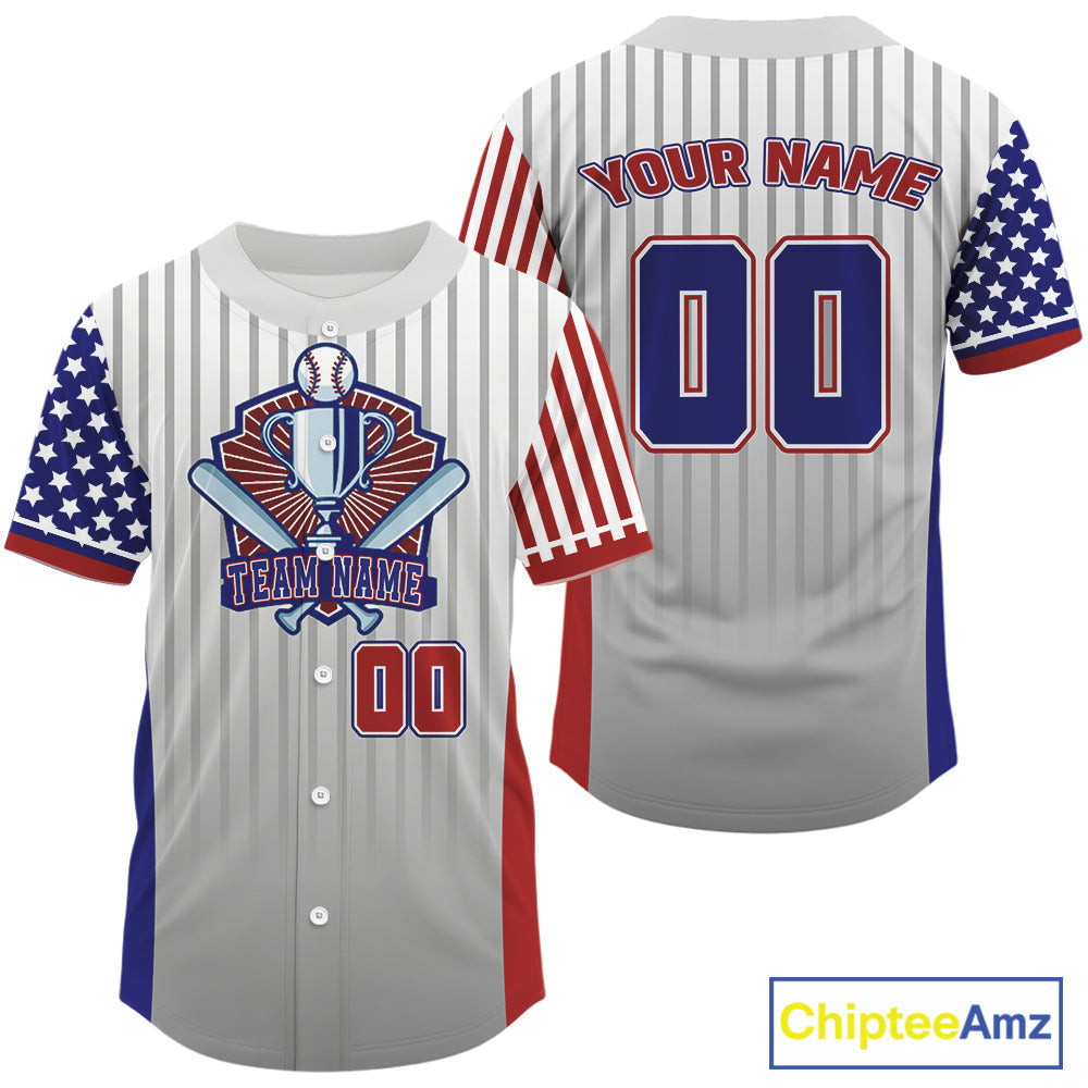 Custom USA Flag Patriotic Baseball Shirt Outfits Blue Red Baseball Jerseys