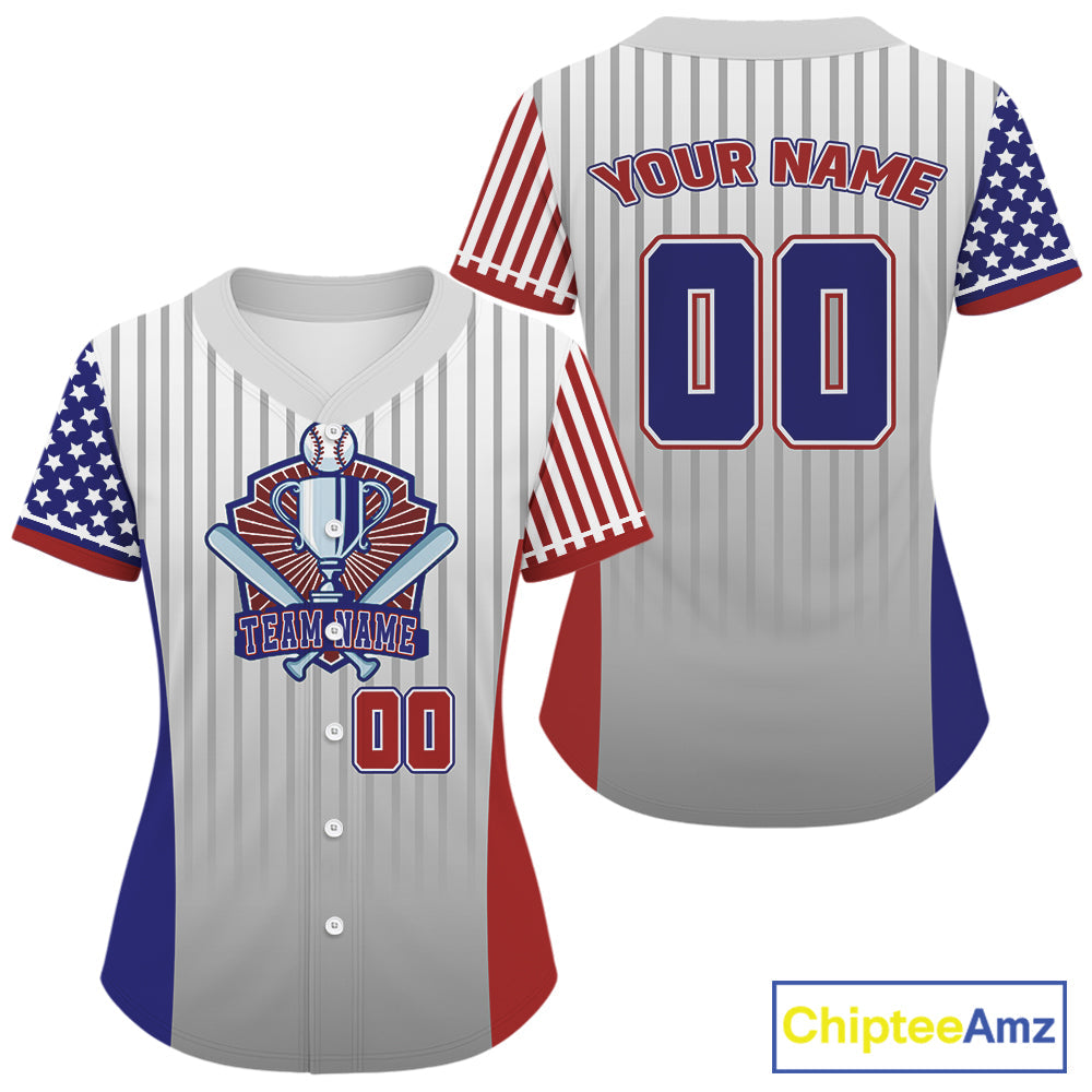 Custom USA Flag Patriotic Baseball Shirt Outfits Blue Red Baseball Jerseys