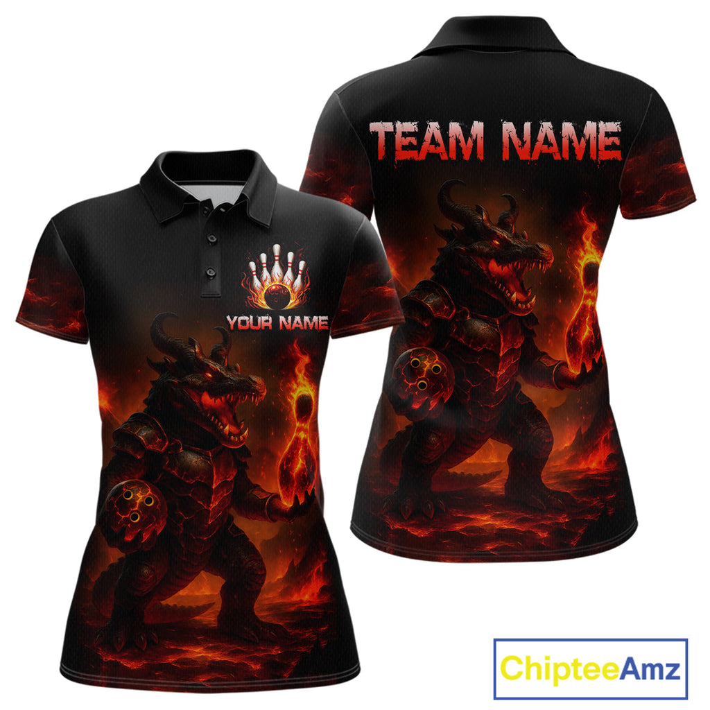 Personalized Red Flame Crocodile Bowling Team Shirt Polo & Quarter-Zip Bowling Outfit