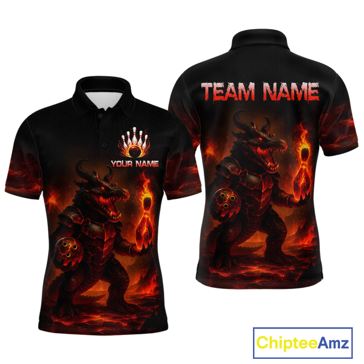 Personalized Red Flame Crocodile Bowling Team Shirt Polo & Quarter-Zip Bowling Outfit