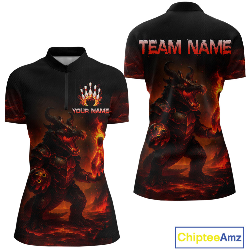 Personalized Red Flame Crocodile Bowling Team Shirt Polo & Quarter-Zip Bowling Outfit