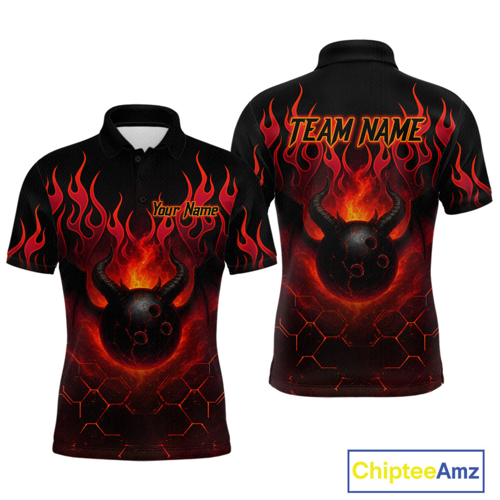 Red Flame Demon Bowling Ball Shirt Custom Bowling Team Jersey
