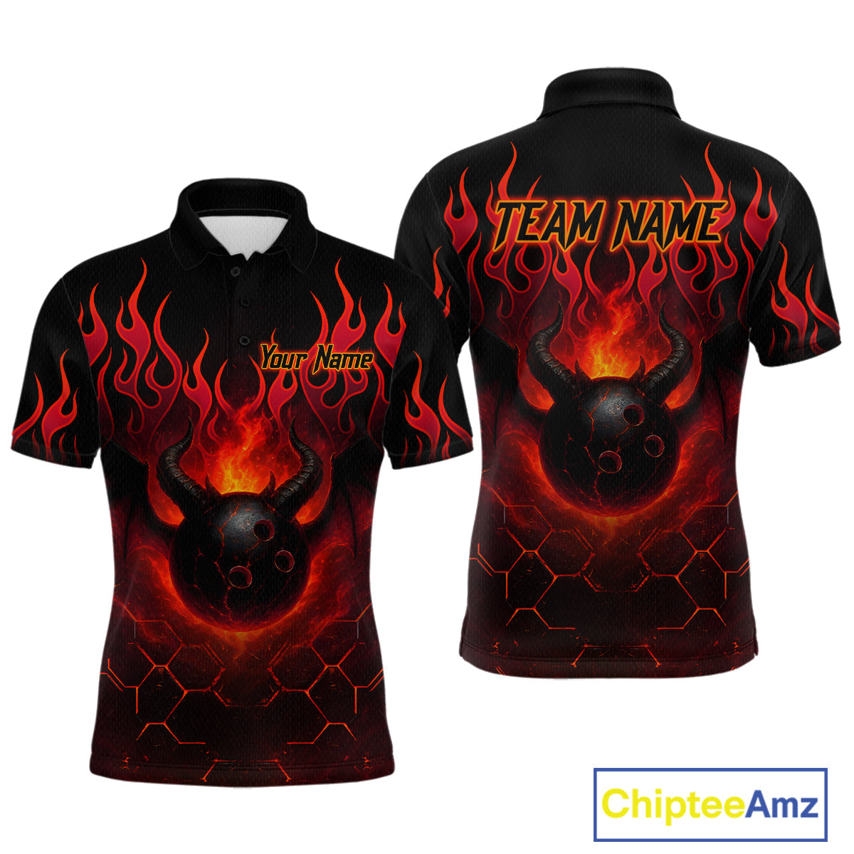 Red Flame Demon Bowling Ball Shirt Custom Bowling Team Jersey
