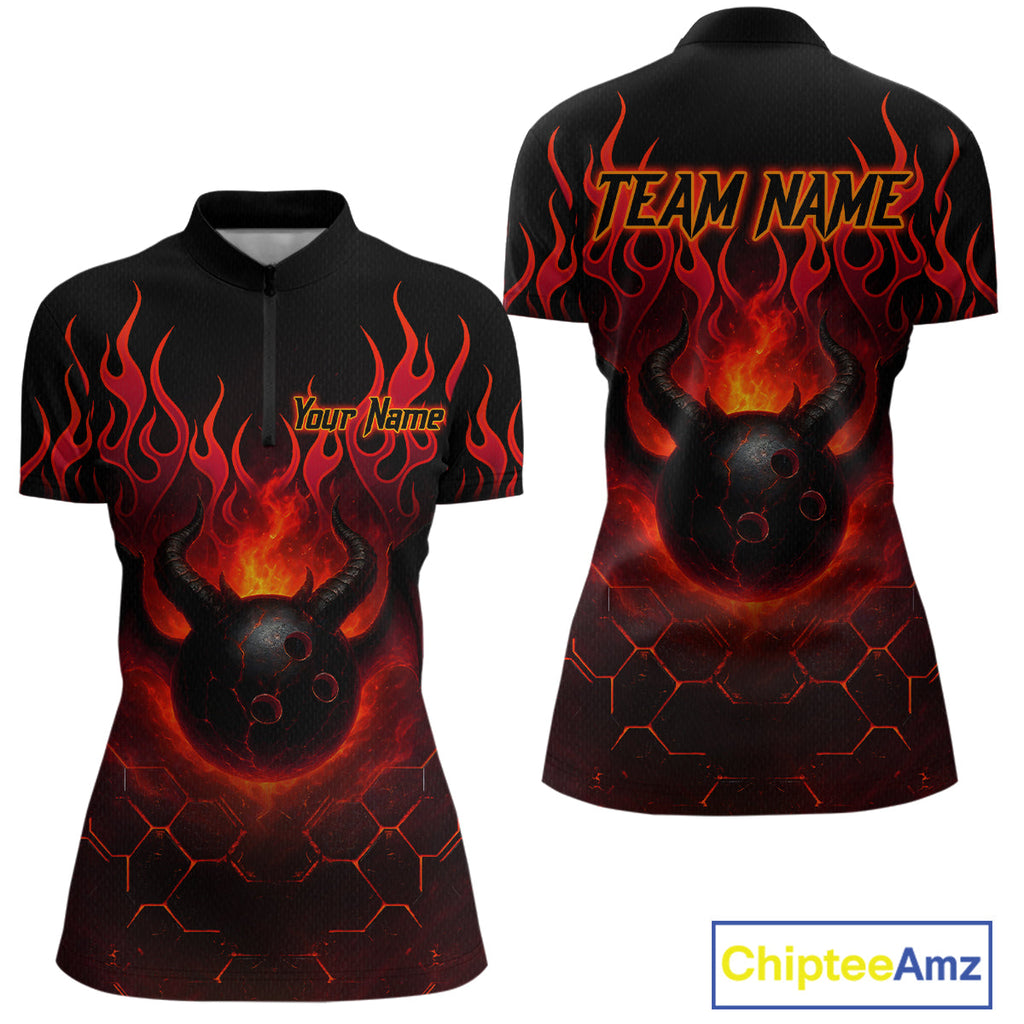 Red Flame Demon Bowling Ball Shirt Custom Bowling Team Jersey Bowling Outfit
