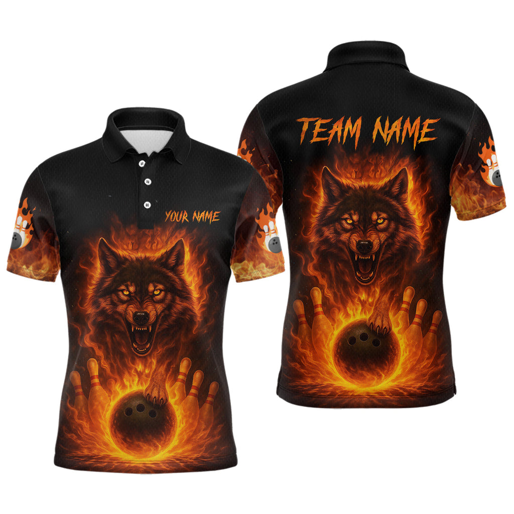 Orange Flame Wolf Bowling Shirt Custom Bowling Jersey League Polo & Quarter-Zip