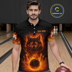 Orange Flame Wolf Bowling Shirt Custom Bowling Jersey League Polo & Quarter-Zip