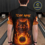 Orange Flame Wolf Bowling Shirt Custom Bowling Jersey League Polo & Quarter-Zip