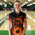 Orange Flame Wolf Bowling Shirt Custom Bowling Jersey League Polo & Quarter-Zip
