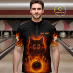 Orange Flame Wolf Bowling Shirt Custom Bowling Jersey League Polo & Quarter-Zip