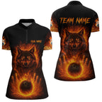 Orange Flame Wolf Bowling Shirt Custom Bowling Jersey League Polo & Quarter-Zip