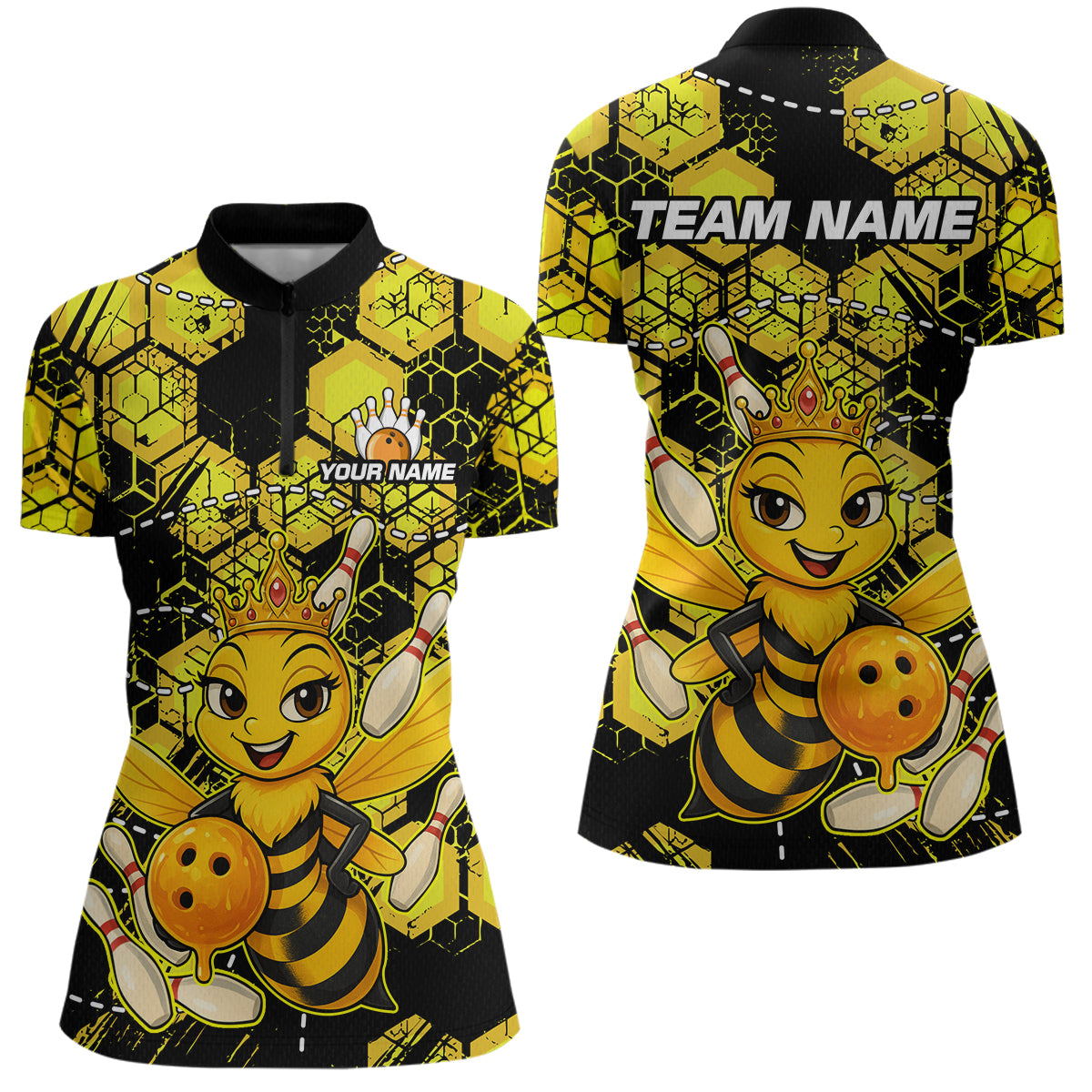 Custom Funny Bee Bowling Shirts 3D Bowling League Jersey Polo & Quarter-Zip