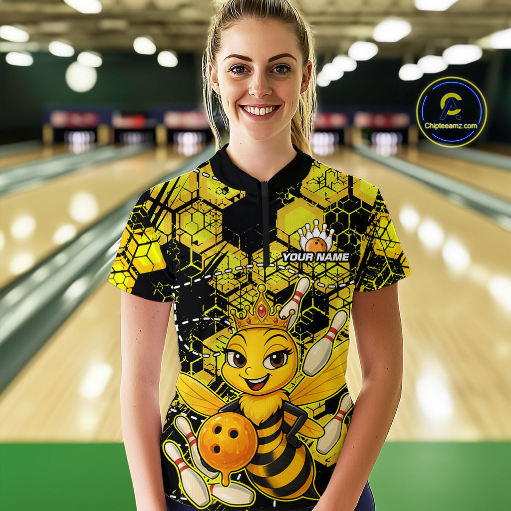 Custom Funny Bee Bowling Shirts 3D Bowling League Jersey Polo & Quarter-Zip