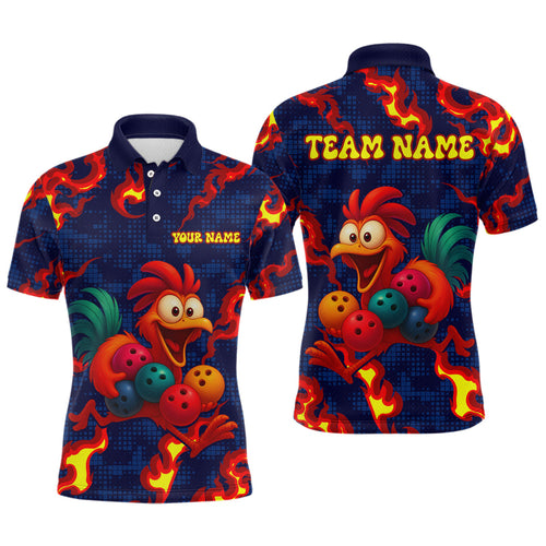 Custom Red Flame Funny Chicken Bowling Team Jersey Bowling League Shirt Polo & 1/4-Zip