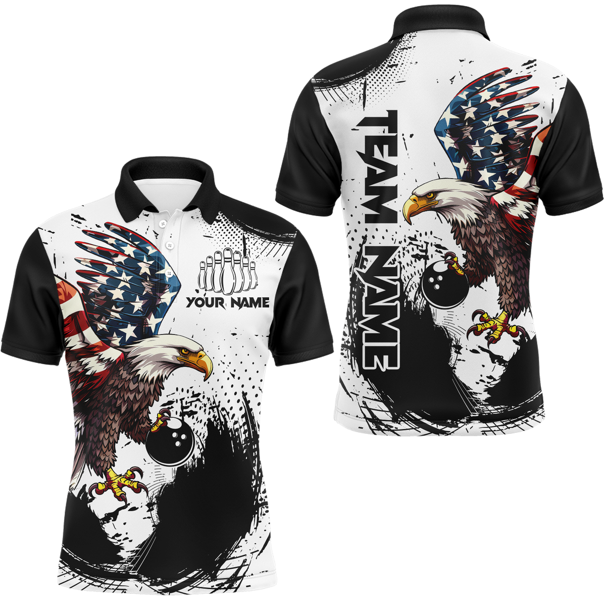 Personalized Eagle Bowling Shirts Patriotic Bowling Jersey Polo Shirt