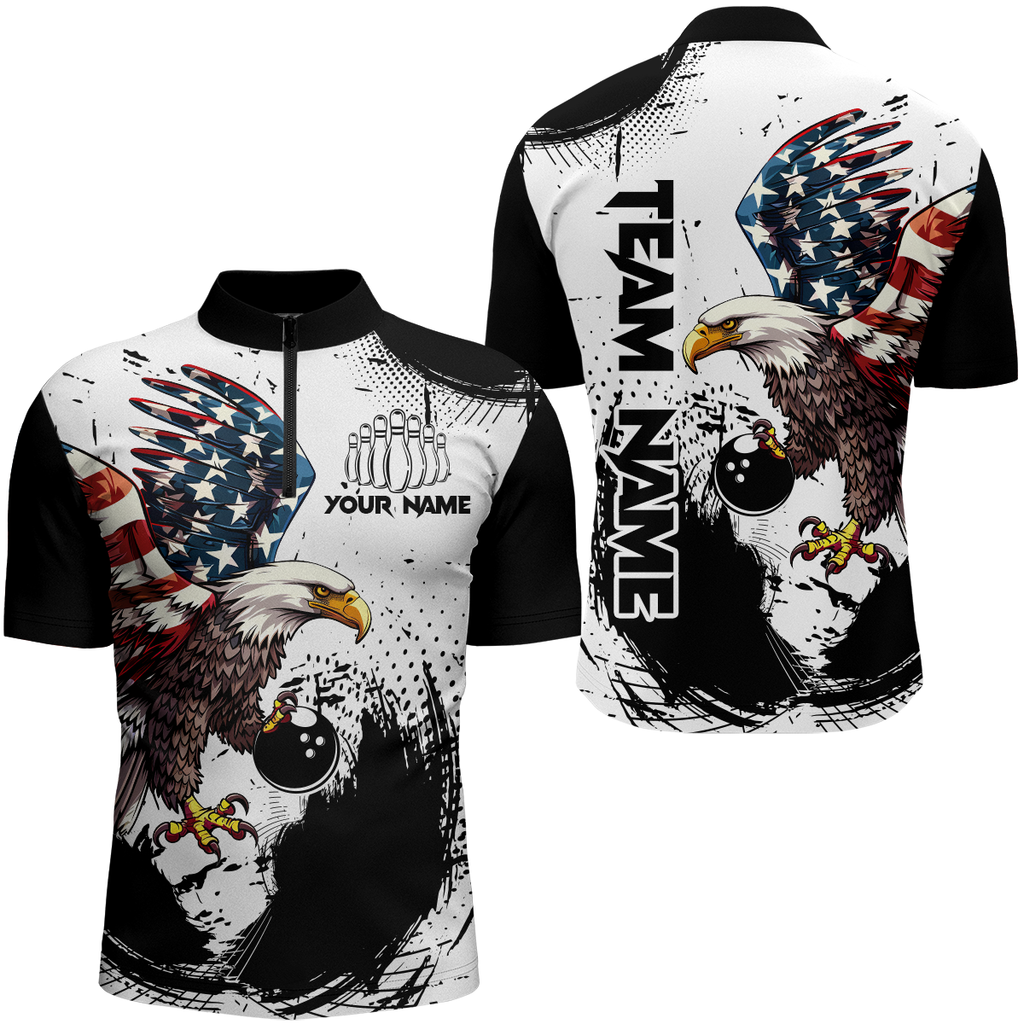 Personalized Eagle Bowling Shirts Patriotic Bowling Jersey 1/4 Zip Shirt
